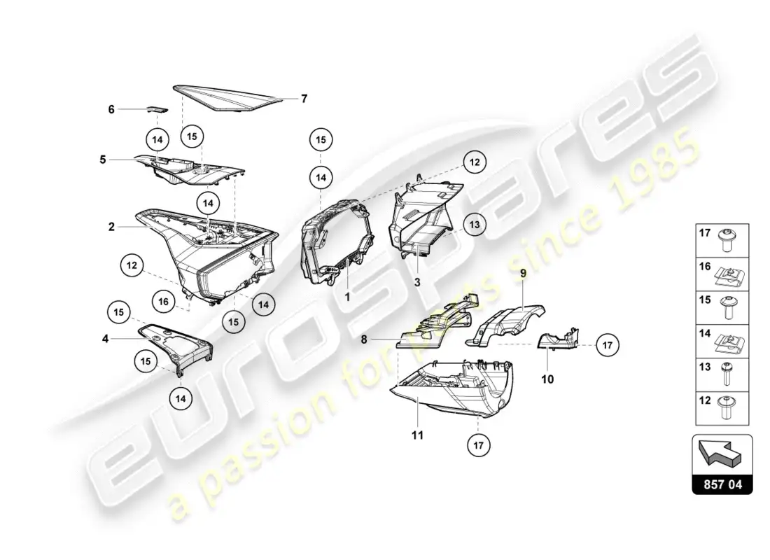 lamborghini performante spyder (2020) carcasa de instrumentos para cuentarrevoluciones y distancia diario diagrama de piezas