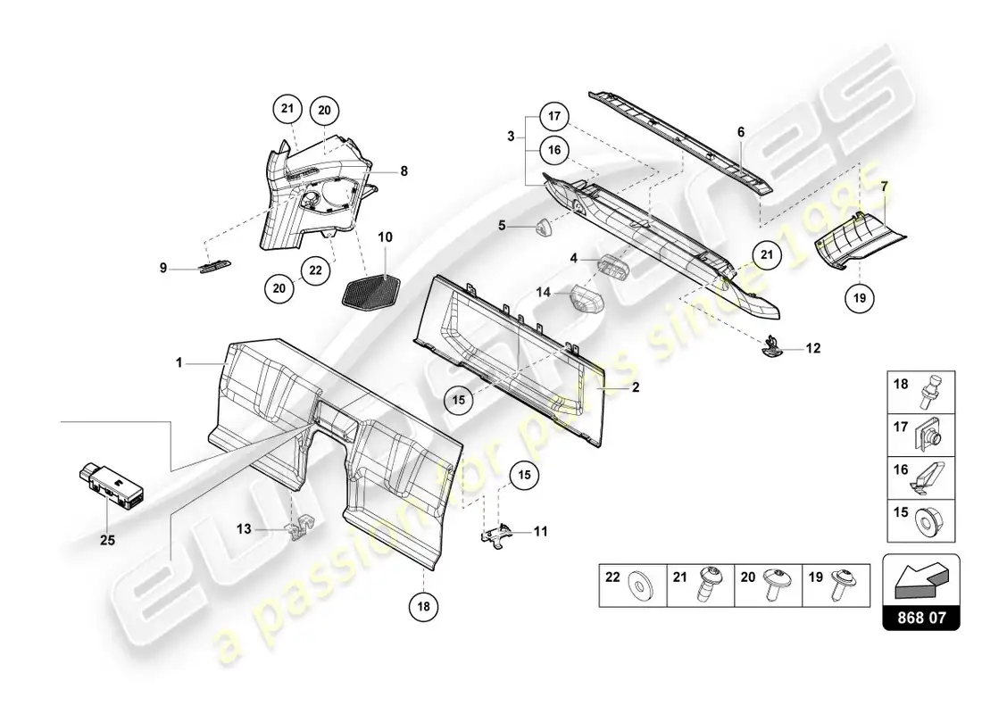 lamborghini evo coupe 2wd (2020) decoración interior diagrama de piezas