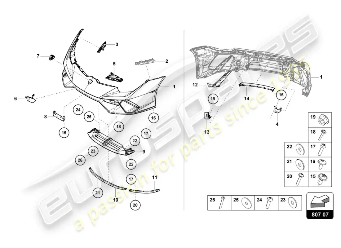 lamborghini performante coupe (2019) parachoques delantero completo diagrama de pieza