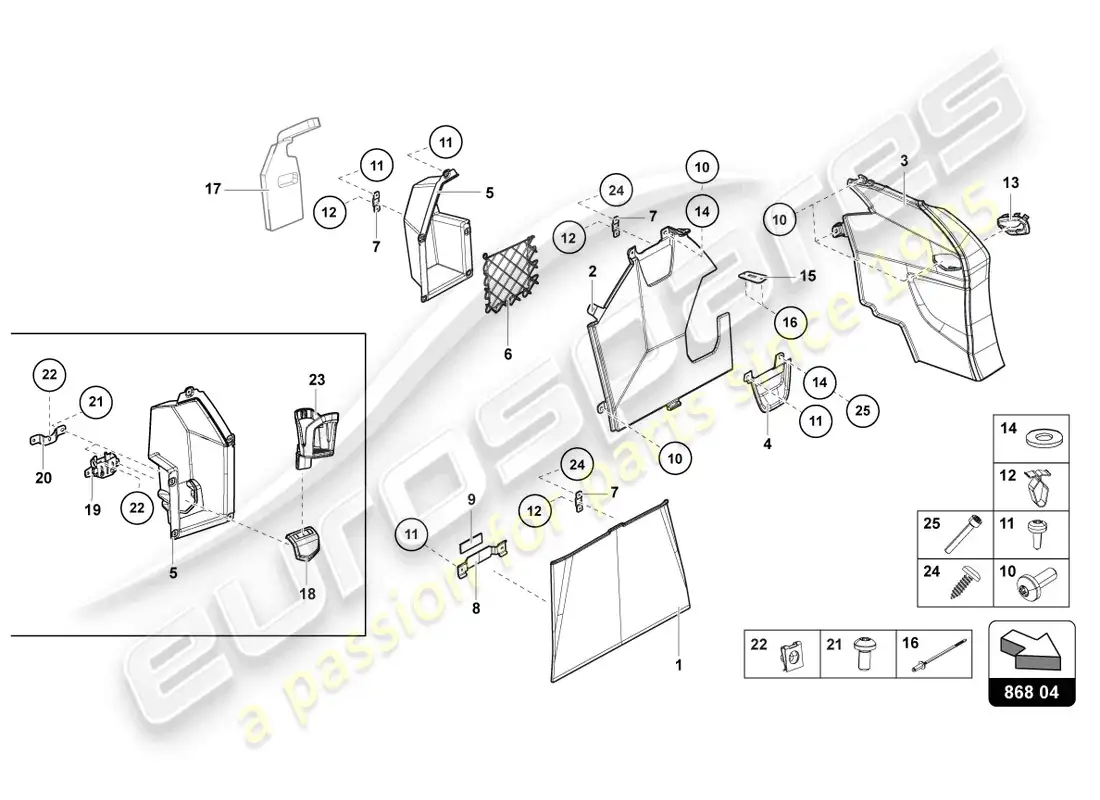 lamborghini lp700-4 roadster (2014) adorno del panel trasero diagrama de piezas
