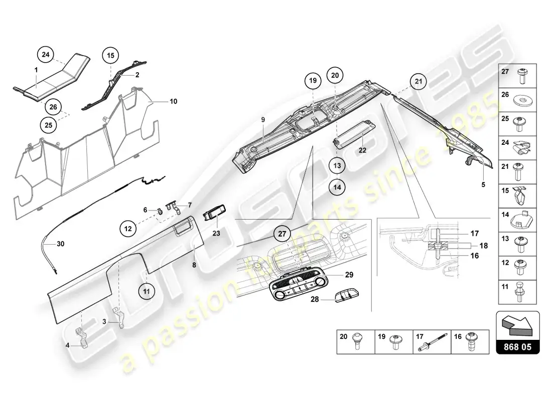 lamborghini lp700-4 roadster (2013) decoración interior diagrama de piezas