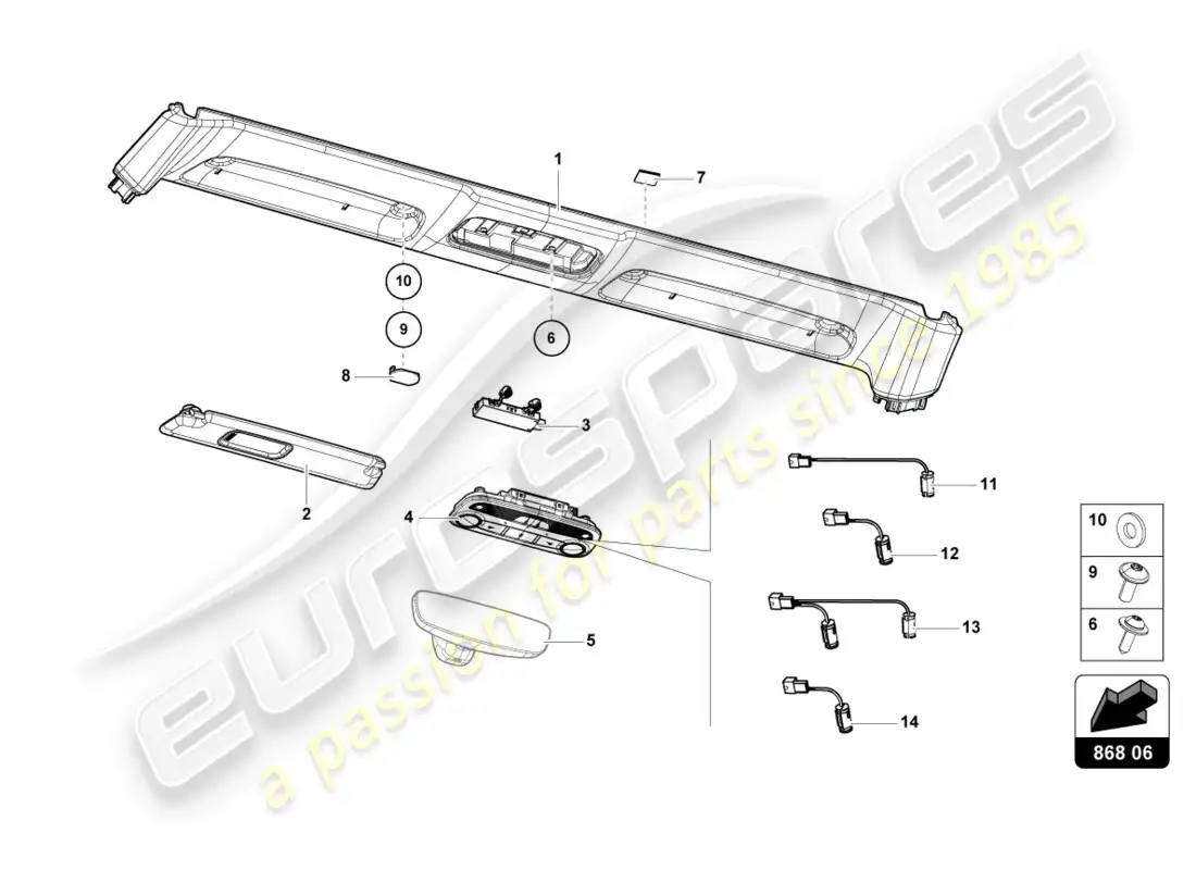 lamborghini lp610-4 spyder (2017) adorno del panel frontal diagrama de piezas