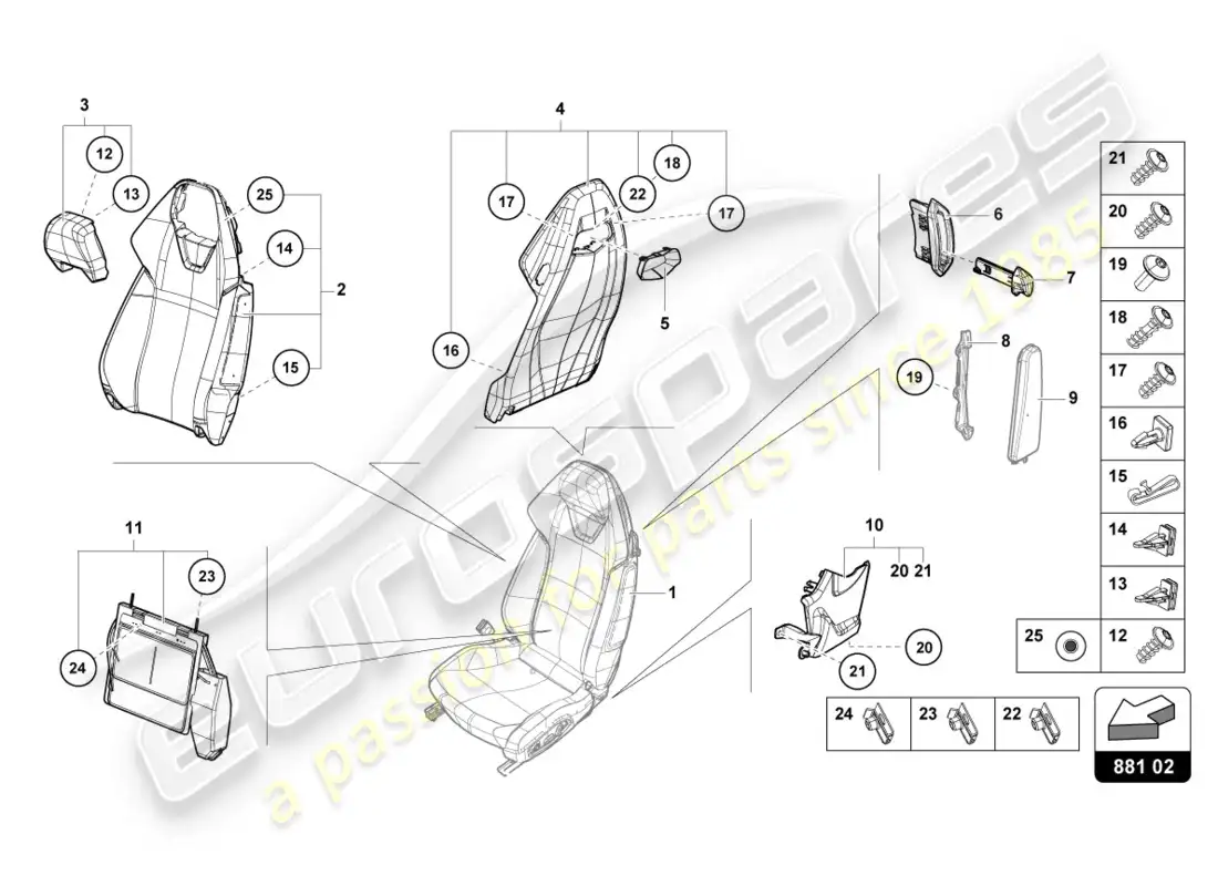 lamborghini evo coupe 2wd (2020) respaldo diagrama de piezas