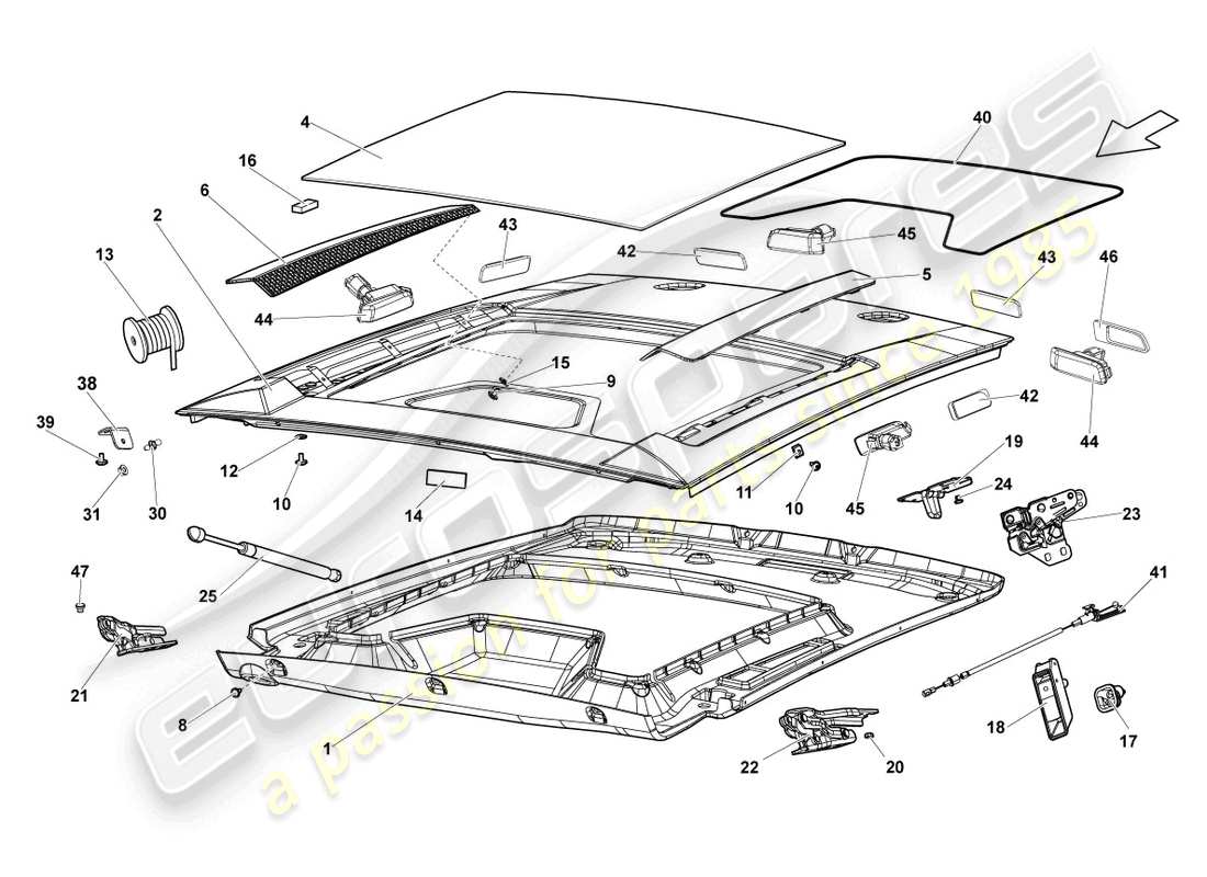 lamborghini lp550-2 coupe (2014) tapa trasera transparente diagrama de piezas