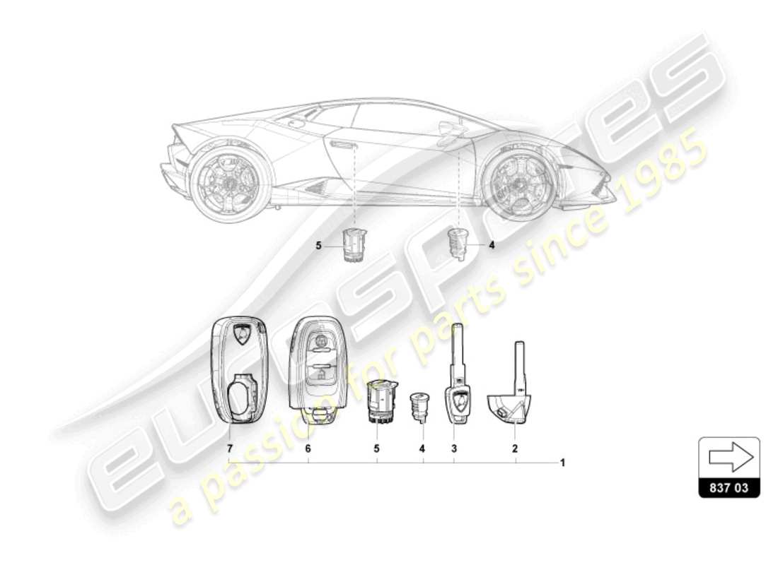 lamborghini tecnica (2024) cerradura con llaves esquema de piezas