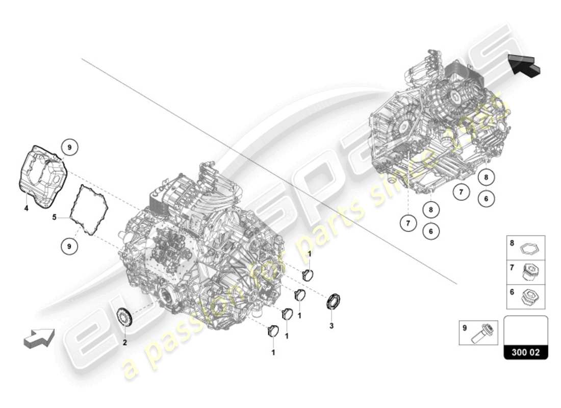 lamborghini revuelto coupe (2024) componentes exteriores para caja de cambios diagrama de piezas