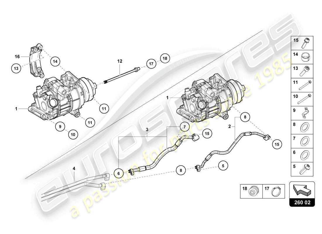 lamborghini evo coupe (2023) diagrama de piezas del compresor de a/c