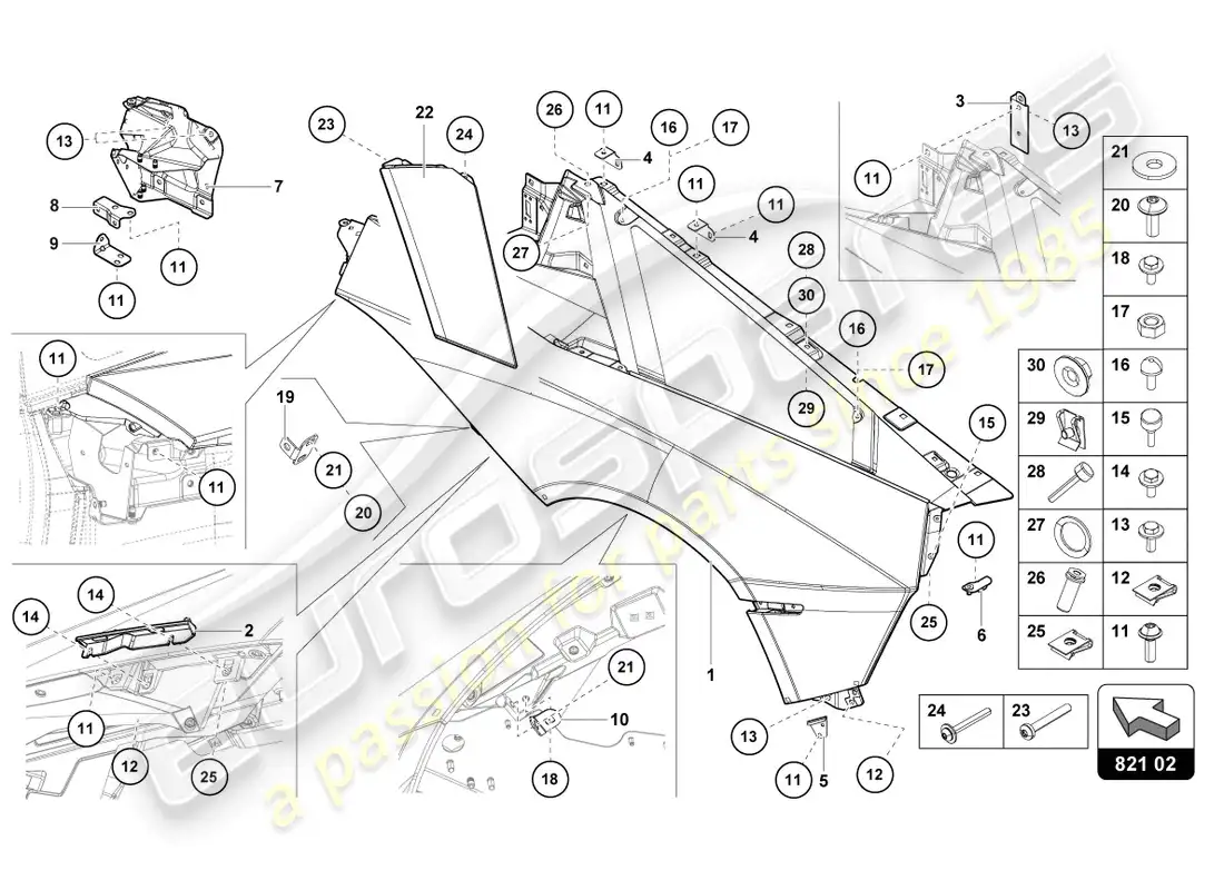 lamborghini lp700-4 roadster (2016) protector de ala diagrama de piezas