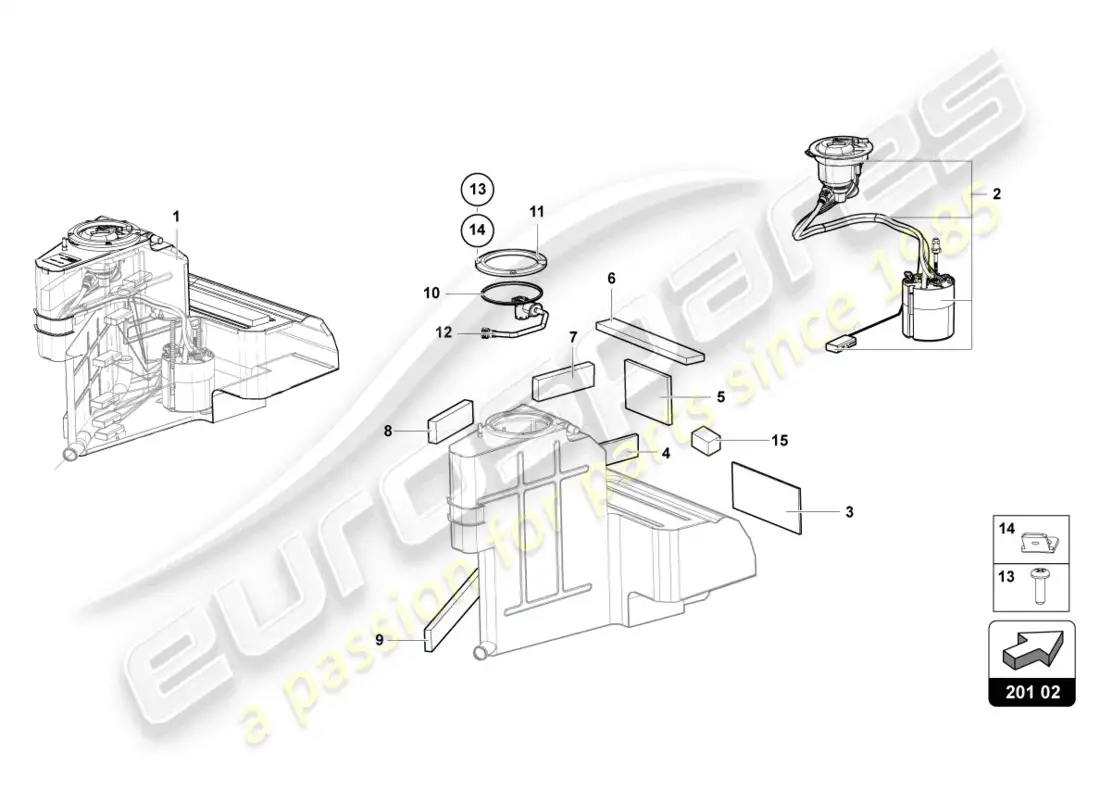 lamborghini sian (2021) tanque de combustible izquierdo diagrama de piezas