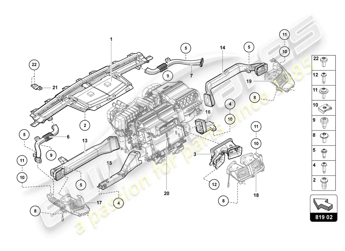 lamborghini lp700-4 roadster (2016) canal de guia aerea diagrama de piezas