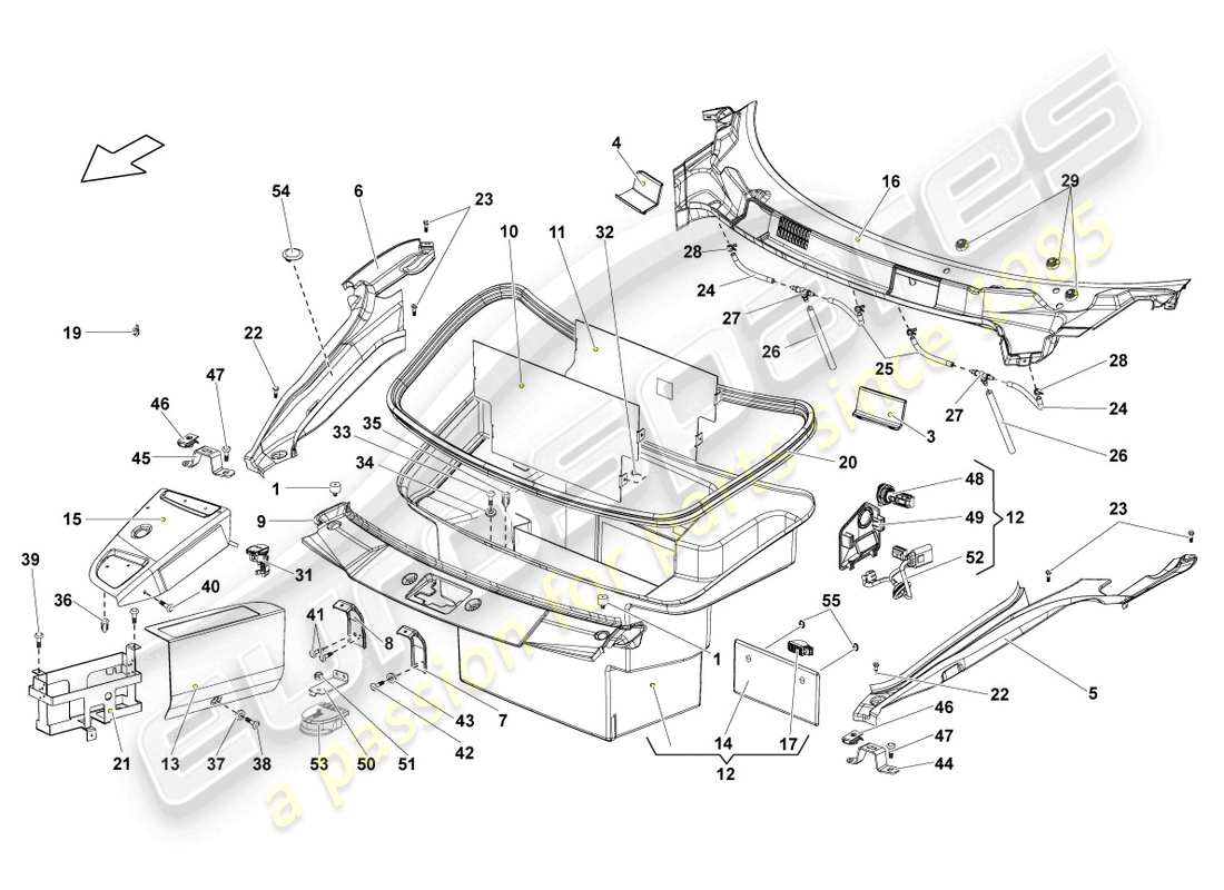 lamborghini superleggera (2008) panel cruzado con culeta diagrama de piezas