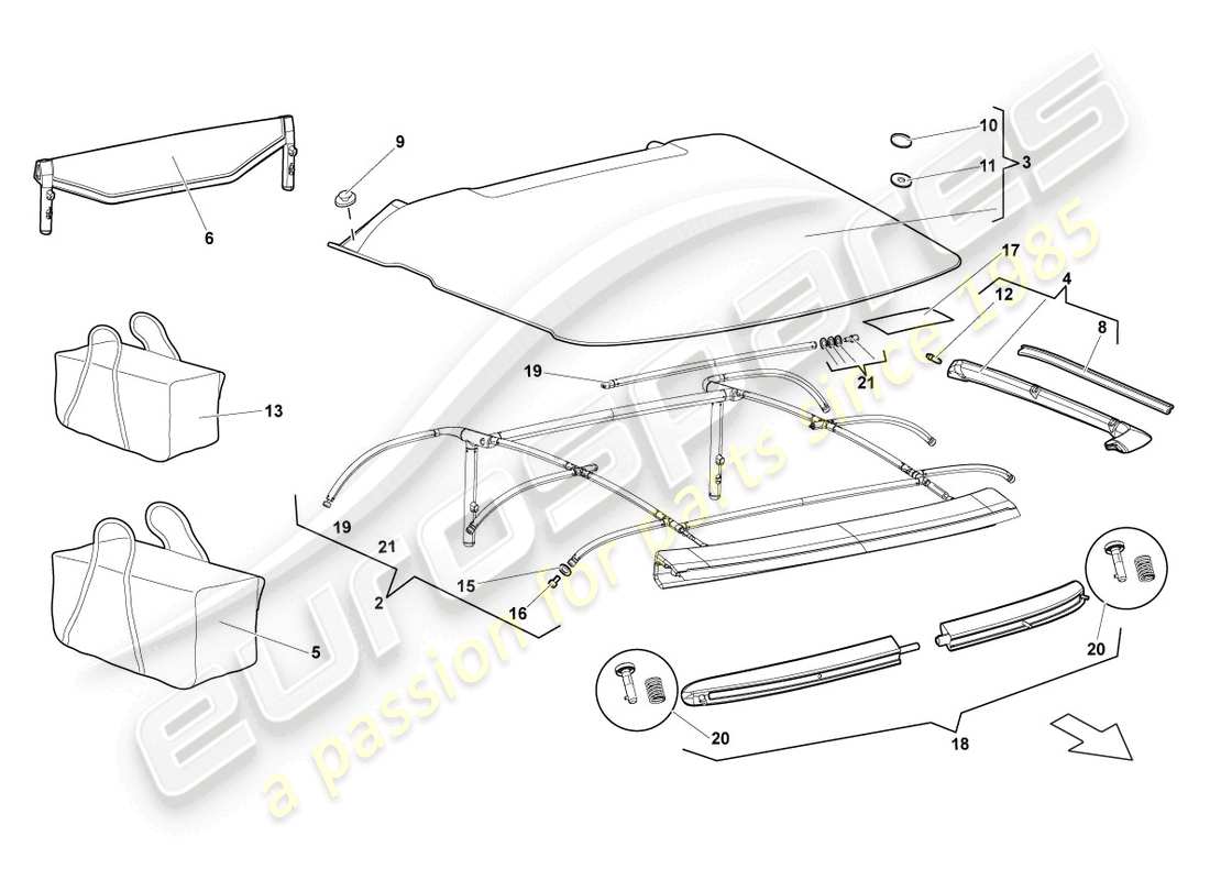 lamborghini reventon roadster cubierta - superior diagrama de piezas