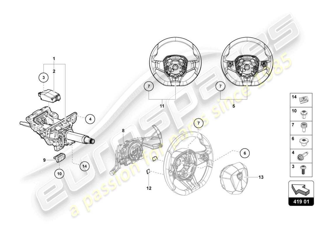 lamborghini 2022 (lp770-4 svj coupe) diagrama de piezas del sistema de dirección
