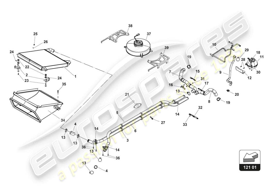 lamborghini 2018 (gt3 evo) diagrama de piezas de refrigeración por agua