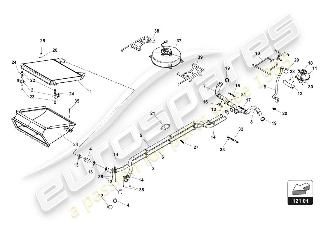 lamborghini gt3 evo (2018) diagrama de piezas de refrigeración por agua