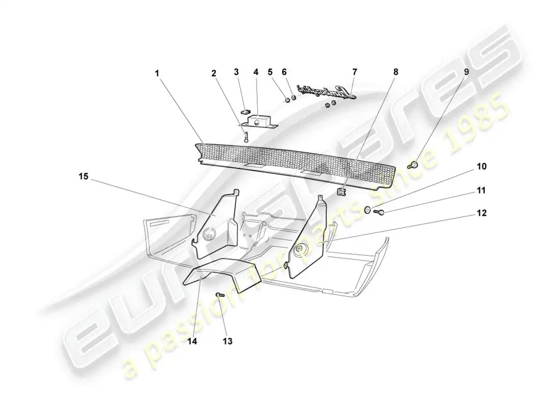 lamborghini murcielago coupe (2004) placa deflectora de calor para parachoques trasero diagrama de piezas