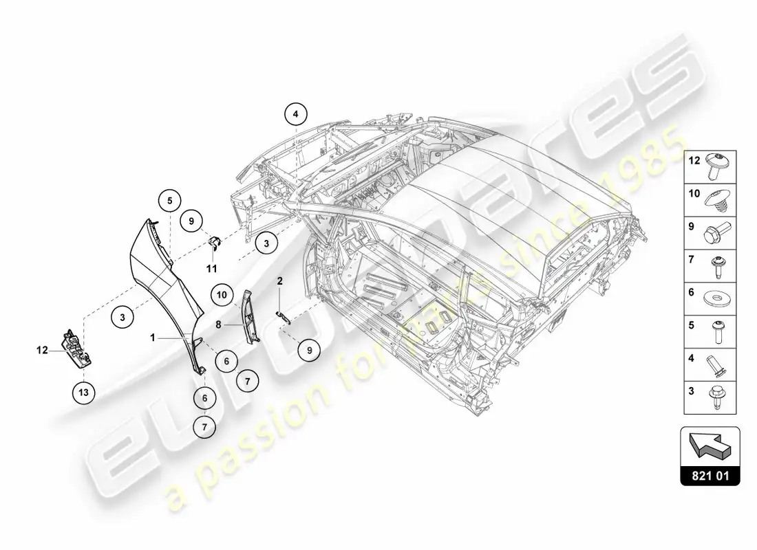 lamborghini lp580-2 spyder (2018) protector de ala delantero diagrama de piezas