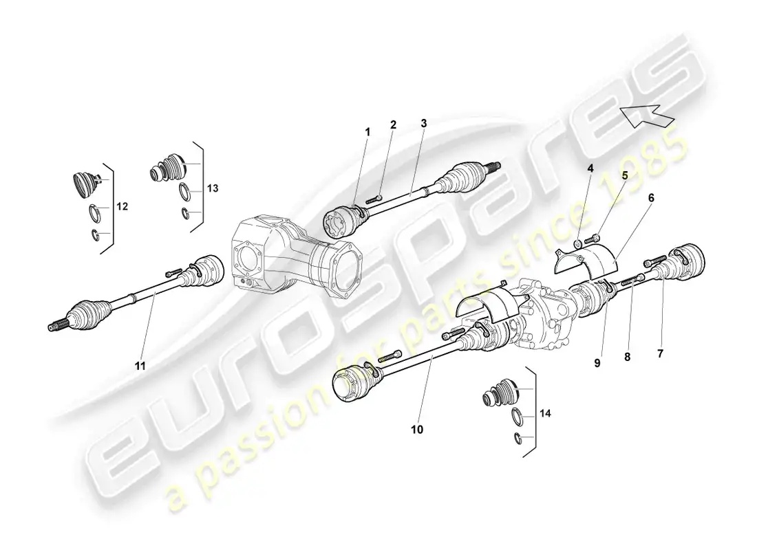 lamborghini murcielago coupe (2004) eje de transmisión delantero diagrama de piezas