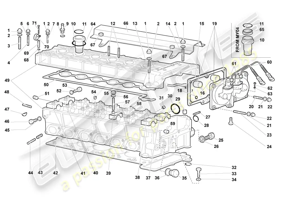 lamborghini murcielago coupe (2005) culata derecha diagrama de piezas