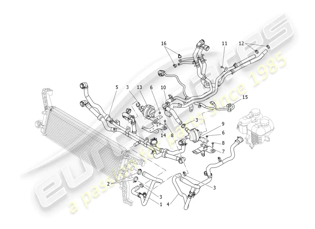 maserati levante gt (2022) sistema de enfriamiento: nourice y líneas diagrama de piezas