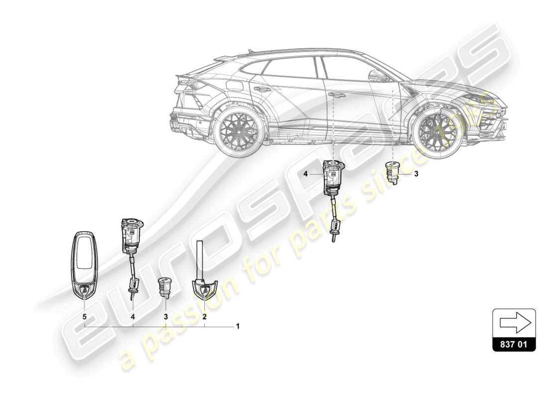 lamborghini urus performante (2023) llave principal con trans diagrama de piezas