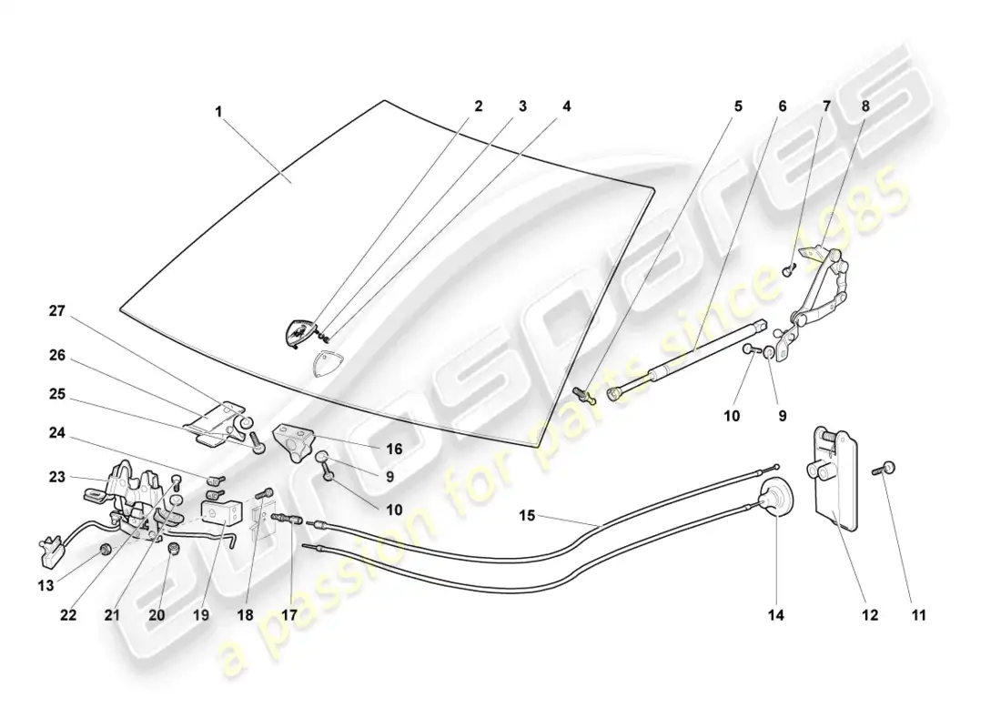 lamborghini murcielago coupe (2002) capó diagrama de piezas