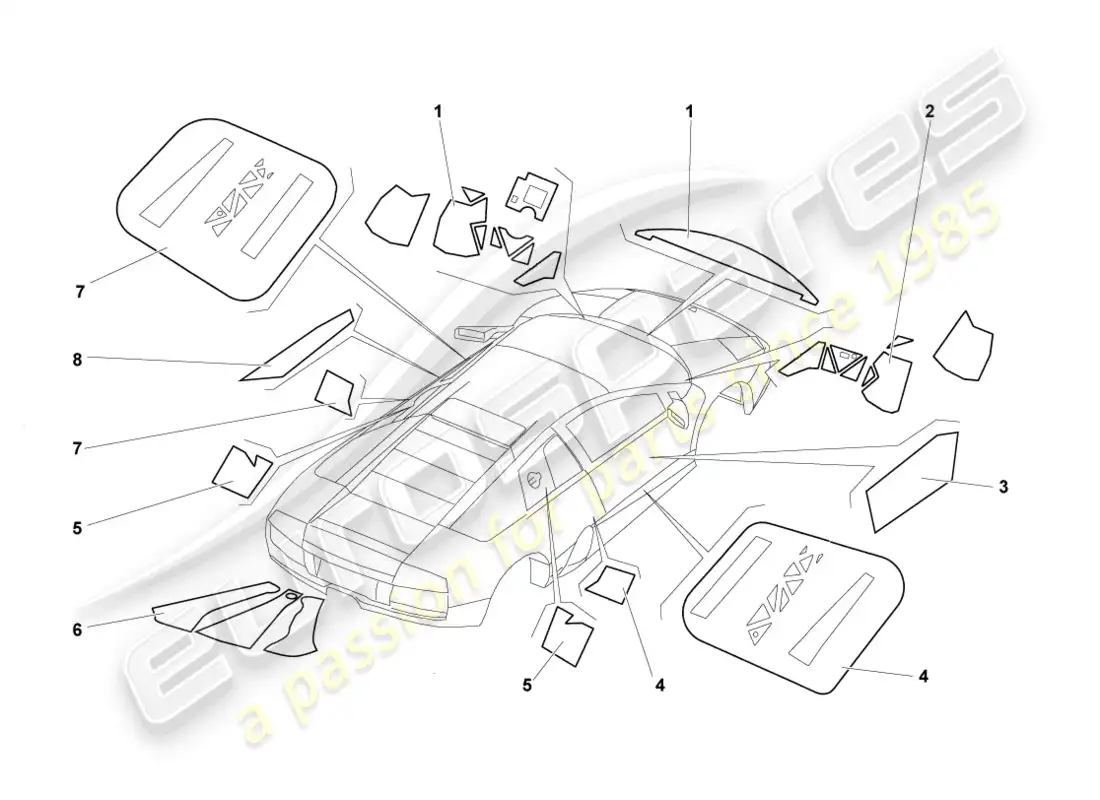 lamborghini murcielago coupe (2005) protección de llama lhd diagrama de piezas
