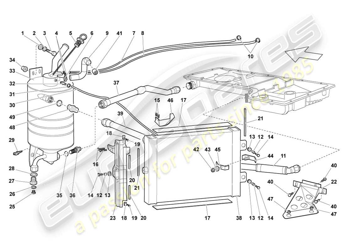 lamborghini lp640 coupe (2009) diagrama de piezas del enfriador de aceite