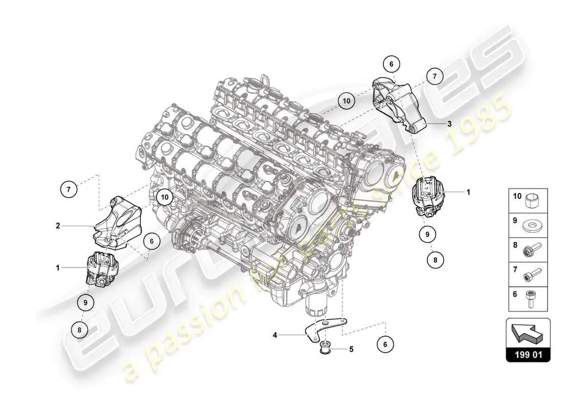 lamborghini centenario coupe (2017) fijación de piezas para motor diagrama de piezas