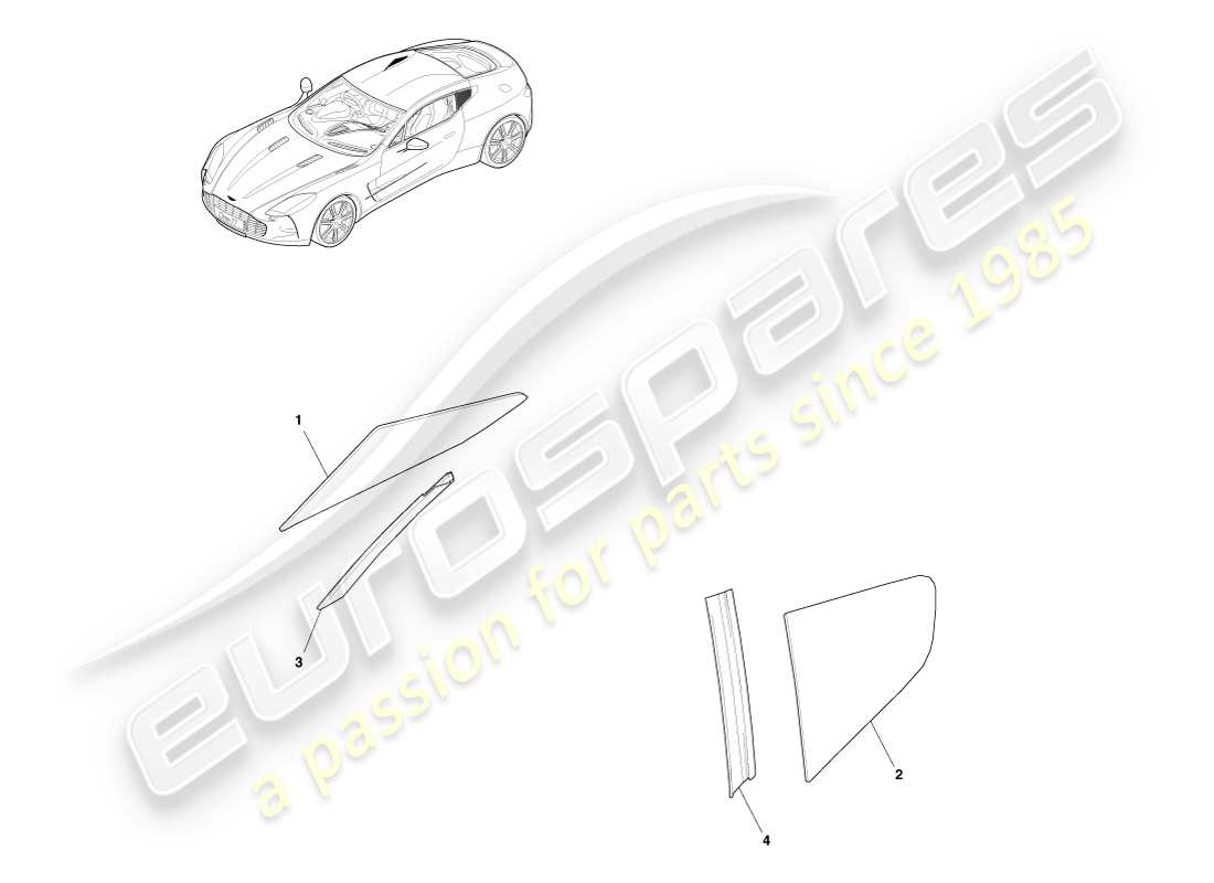 aston martin one-77 (2011) vidrio del cuarto trasero diagrama de piezas