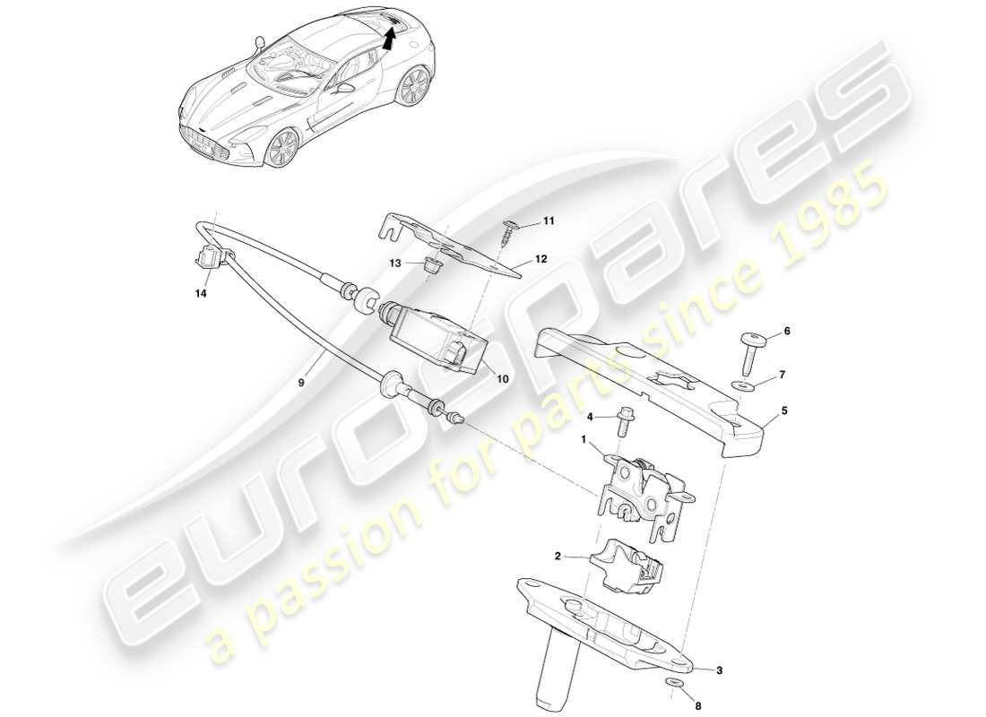 aston martin one-77 (2011) pestillo del parabrisas trasero diagrama de piezas