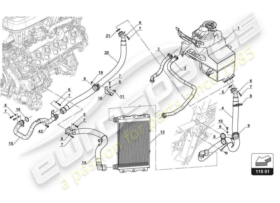 lamborghini gt3 (2017) tanque de aceite - enfriamiento de aceite diagrama de piezas