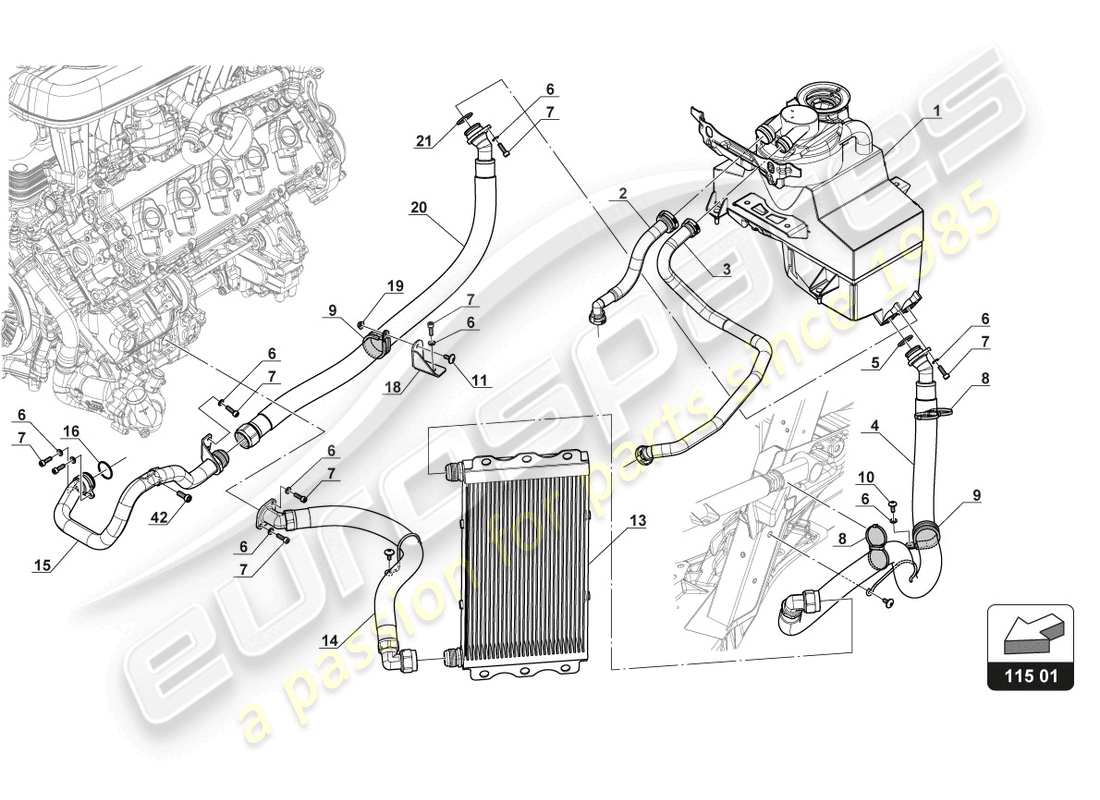 lamborghini gt3 evo (2018) tanque de aceite - enfriamiento de aceite diagrama de piezas