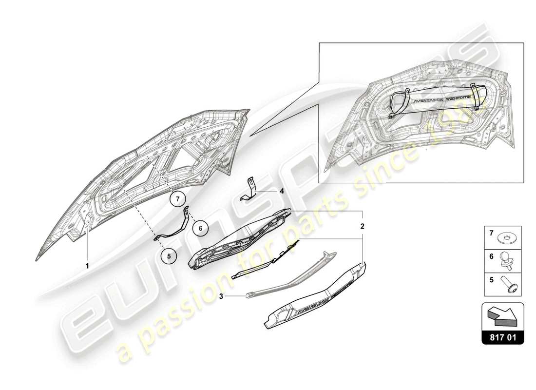 lamborghini 2022 (lp770-4 svj roadster) diagrama de piezas del cortavientos