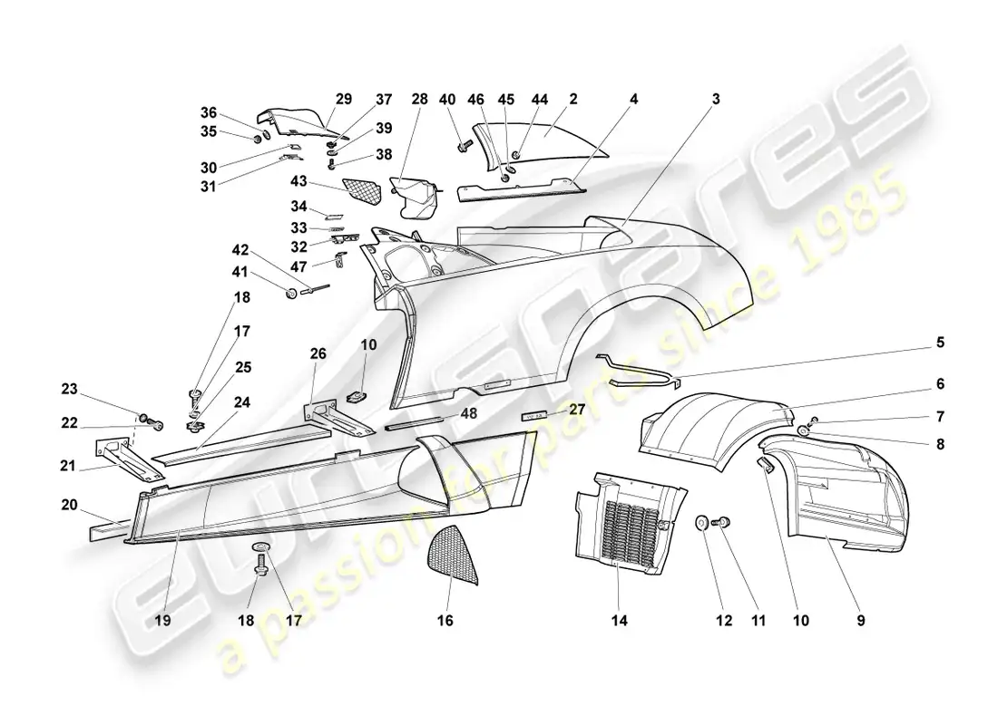 lamborghini murcielago roadster (2006) miembro lateral izquierdo diagrama de piezas