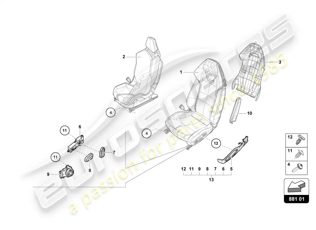 lamborghini lp610-4 spyder (2016) asiento diagrama de piezas