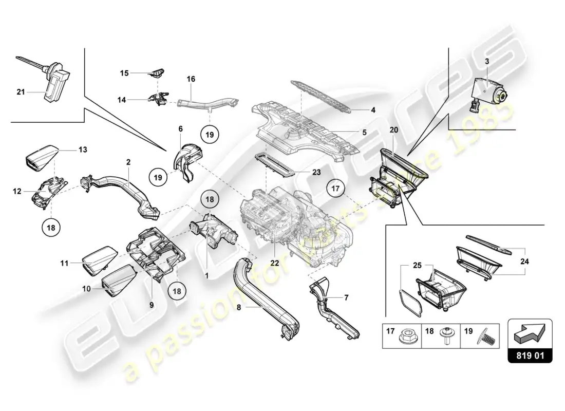 lamborghini lp580-2 spyder (2018) salida de aire diagrama de piezas