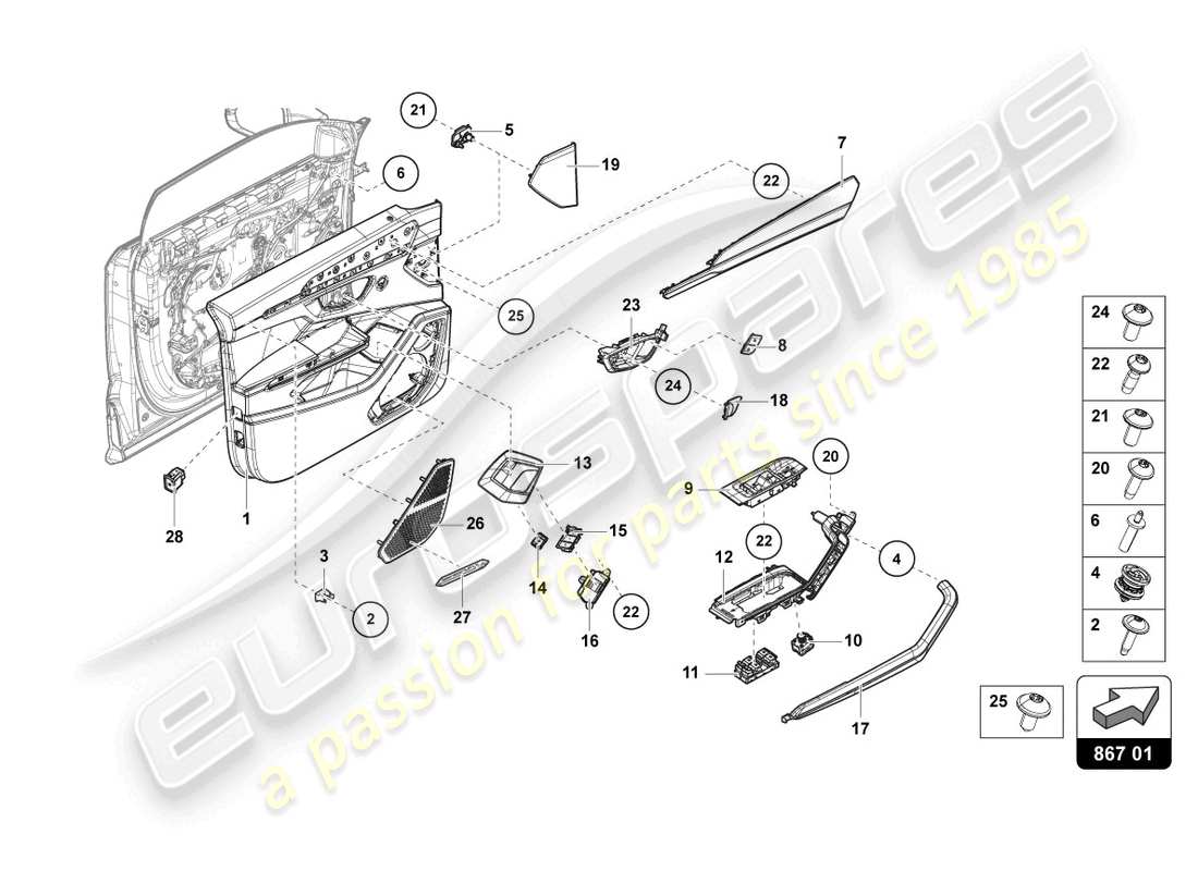 lamborghini urus performante (2023) diagrama de pieza del panel de puerta delantera