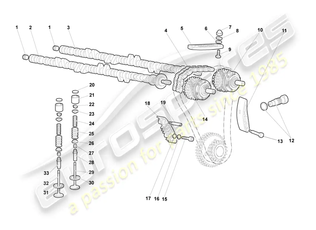 lamborghini murcielago coupe (2006) árbol de levas, válvulas derecha diagrama de piezas