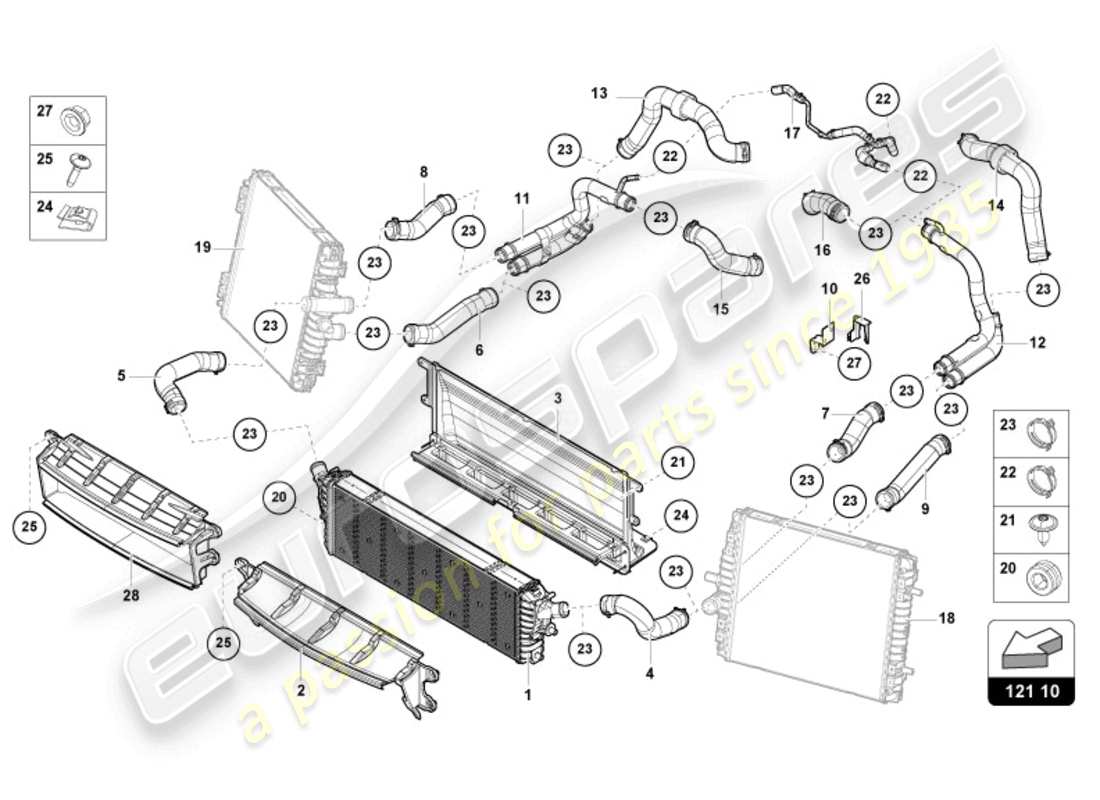 lamborghini evo coupe (2023) enfriador para refrigerante diagrama de piezas