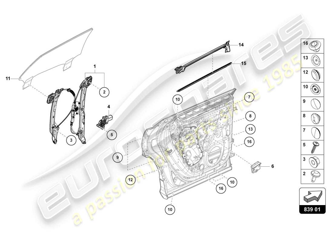 lamborghini urus performante (2023) regulador de ventana con motor diagrama de piezas