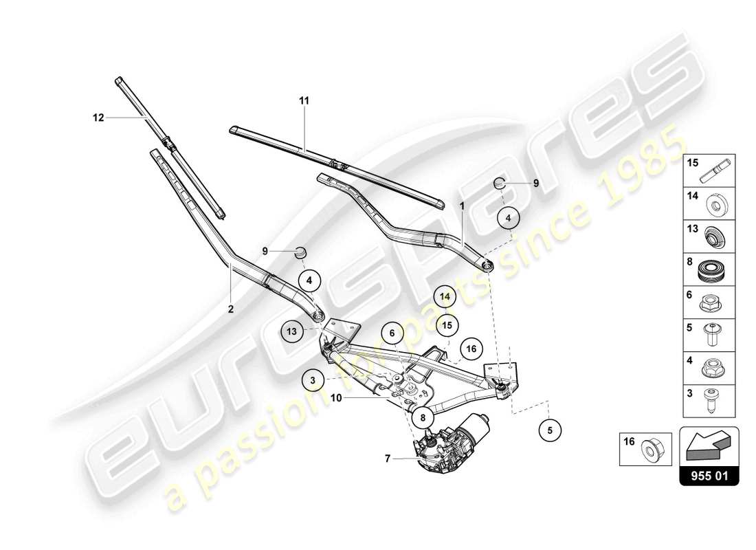 lamborghini 2022 (lp770-4 svj roadster) diagrama de piezas del limpiaparabrisas