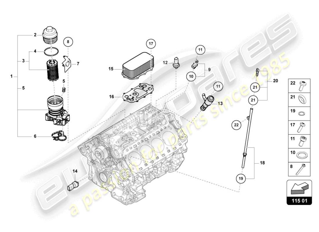 lamborghini urus s (2023) diagrama de piezas del elemento filtrante de aceite
