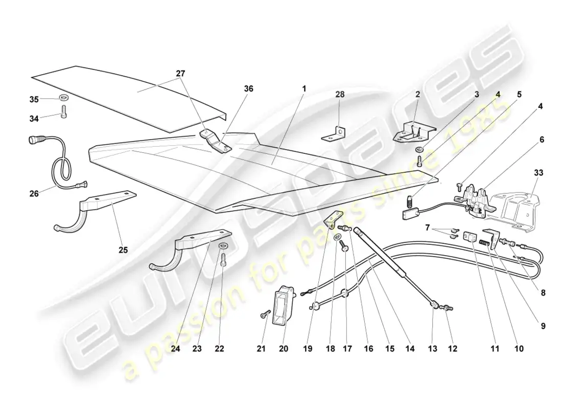 lamborghini murcielago coupe (2006) tapa para cubierta de motor diagrama de piezas