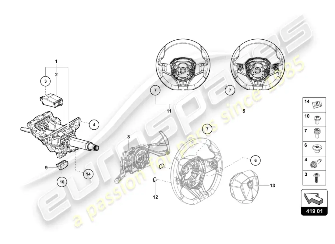 lamborghini sian (2020) sistema de dirección diagrama de piezas