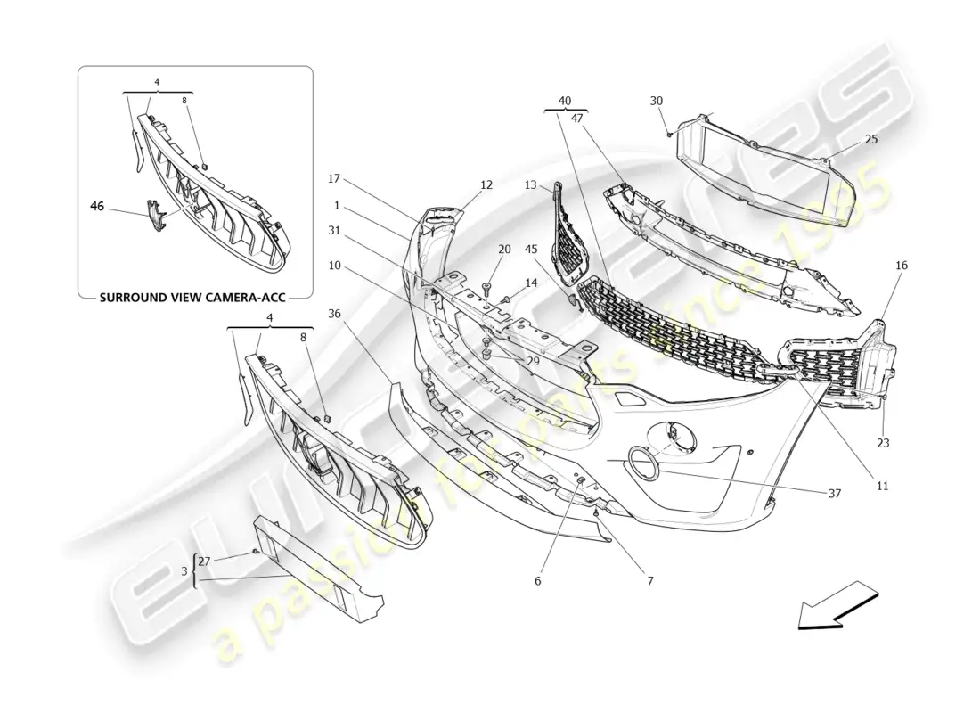 maserati levante (2020) parachoques delantero diagrama de piezas