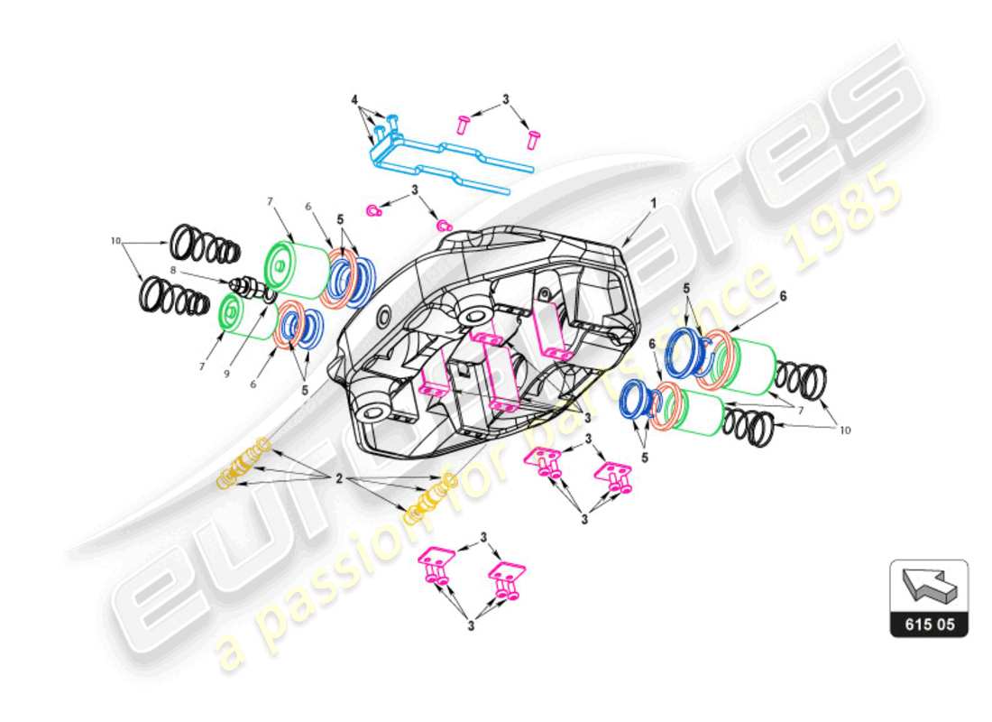 lamborghini 2022 (super trofeo evo 2) diagrama de piezas de la pinza de freno trasero