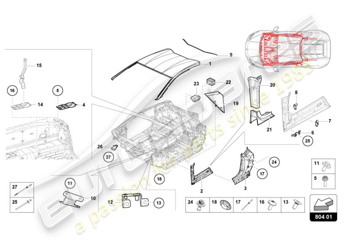 lamborghini 2024 (tecnica) diagrama de piezas del techo