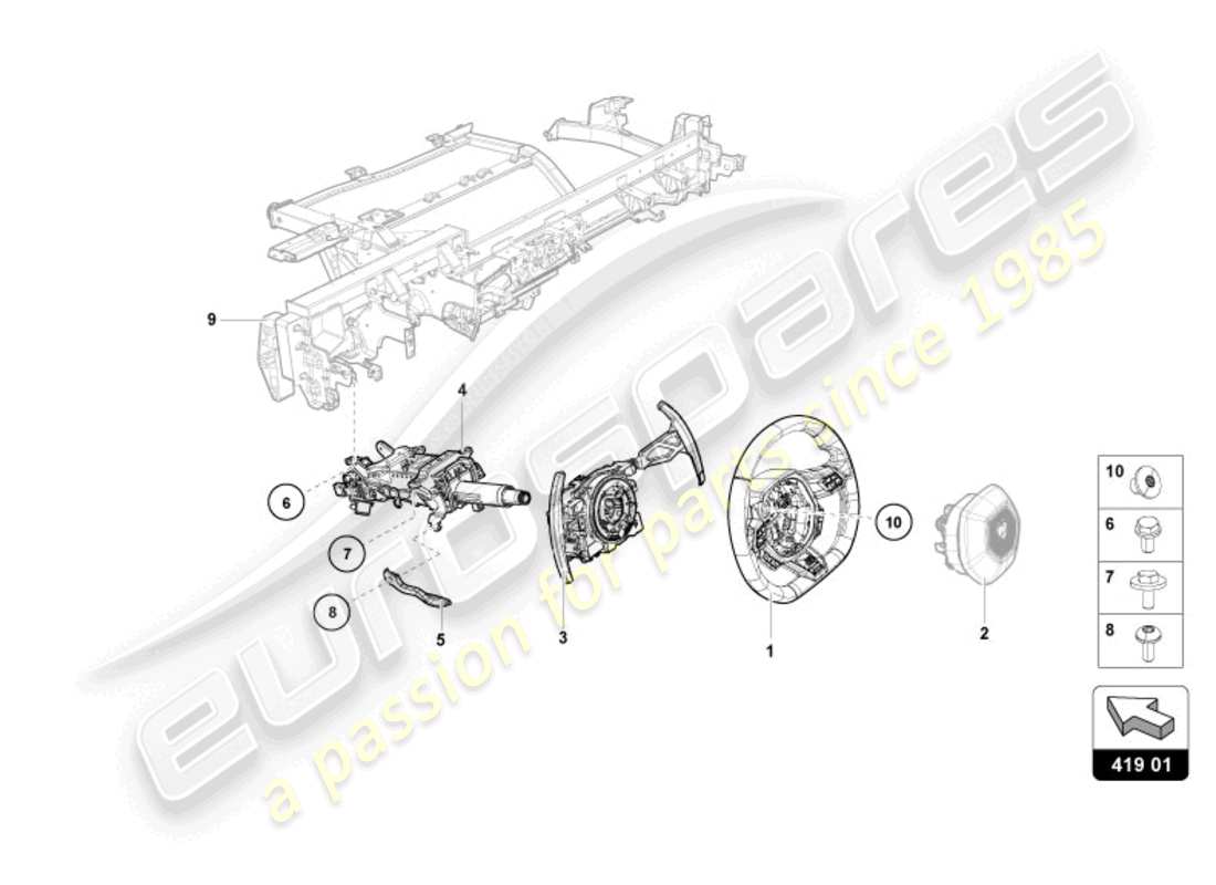 lamborghini tecnica (2024) diagrama de piezas del sistema de dirección