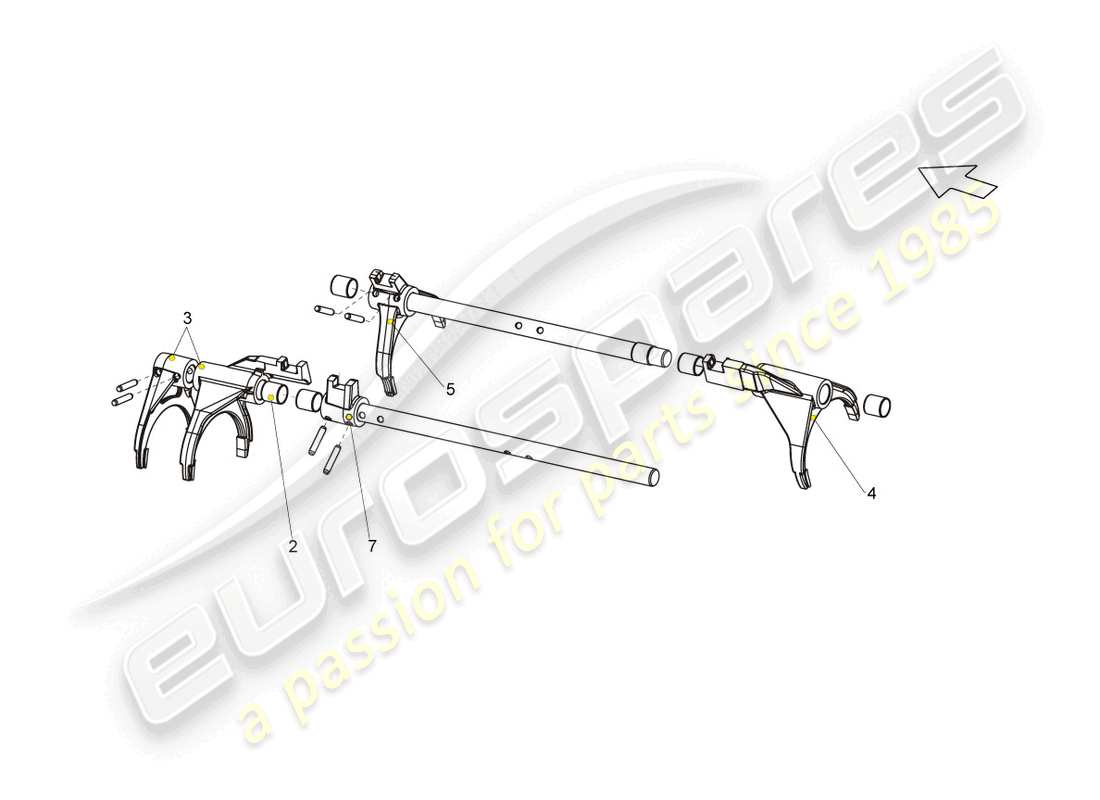 lamborghini gallardo coupe (2005) eje selector con horquilla selectora diagrama de piezas